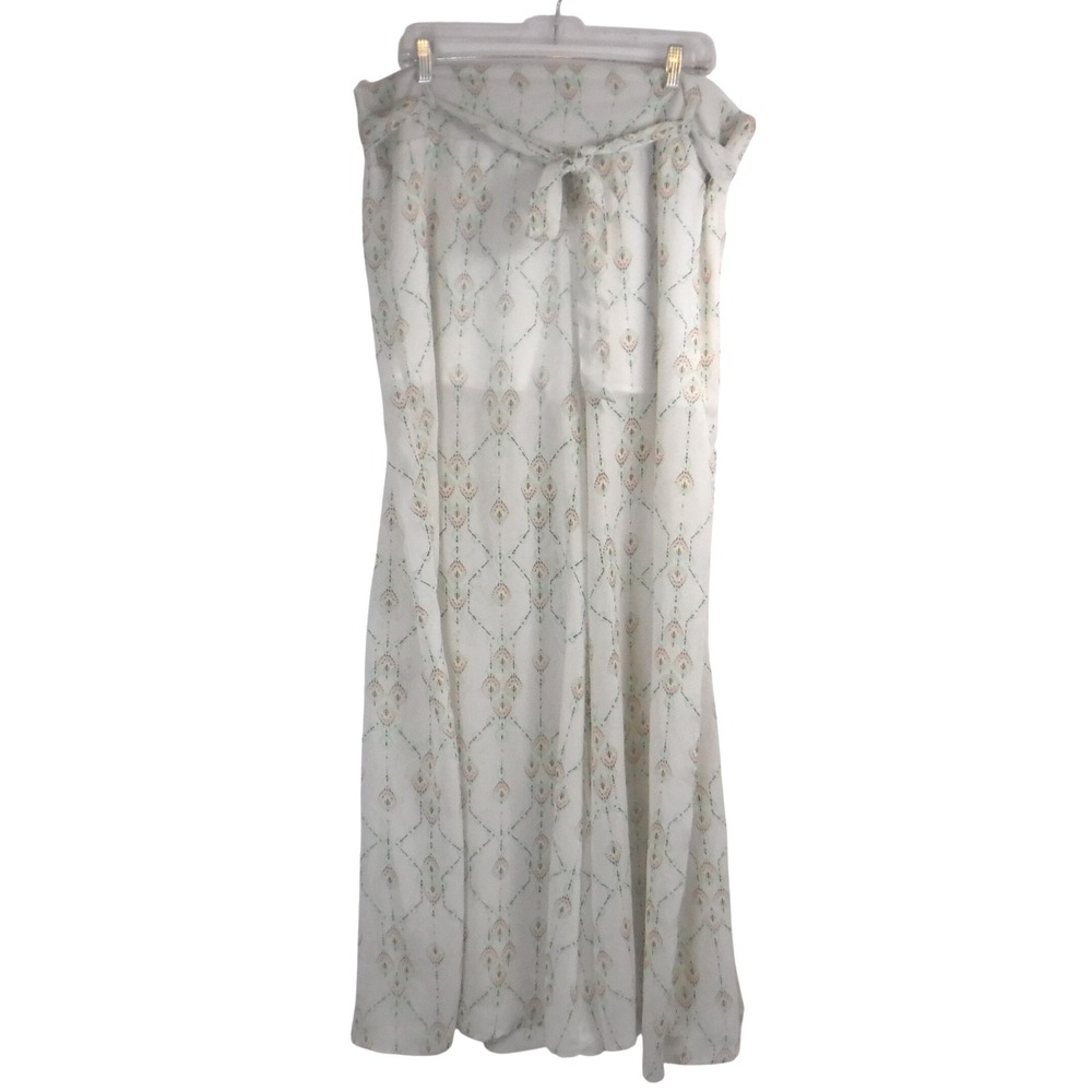 Truth NYC Women's 2X Wide Leg Palazzo Pants White Chiffon Smocked Waist Tie Belt